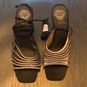 Vince Camuto Black and Silver Strappy Heels